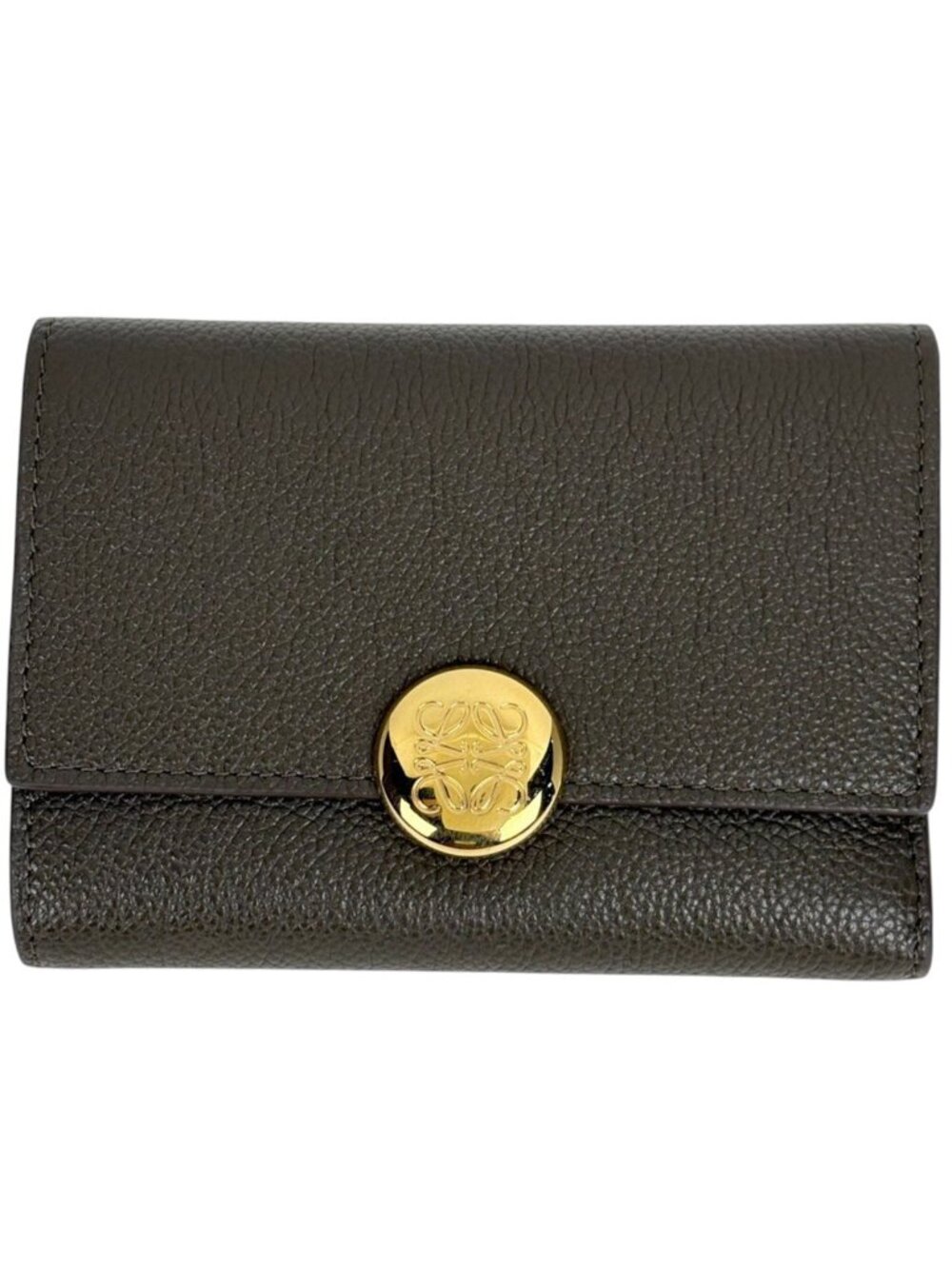 Loewe Pebble Vertical Wallet Small Trifold Leather Dark Khaki Green